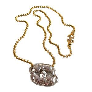 Anne Klein Vintage Two Tone Ball Chain Lion Pendant Necklace